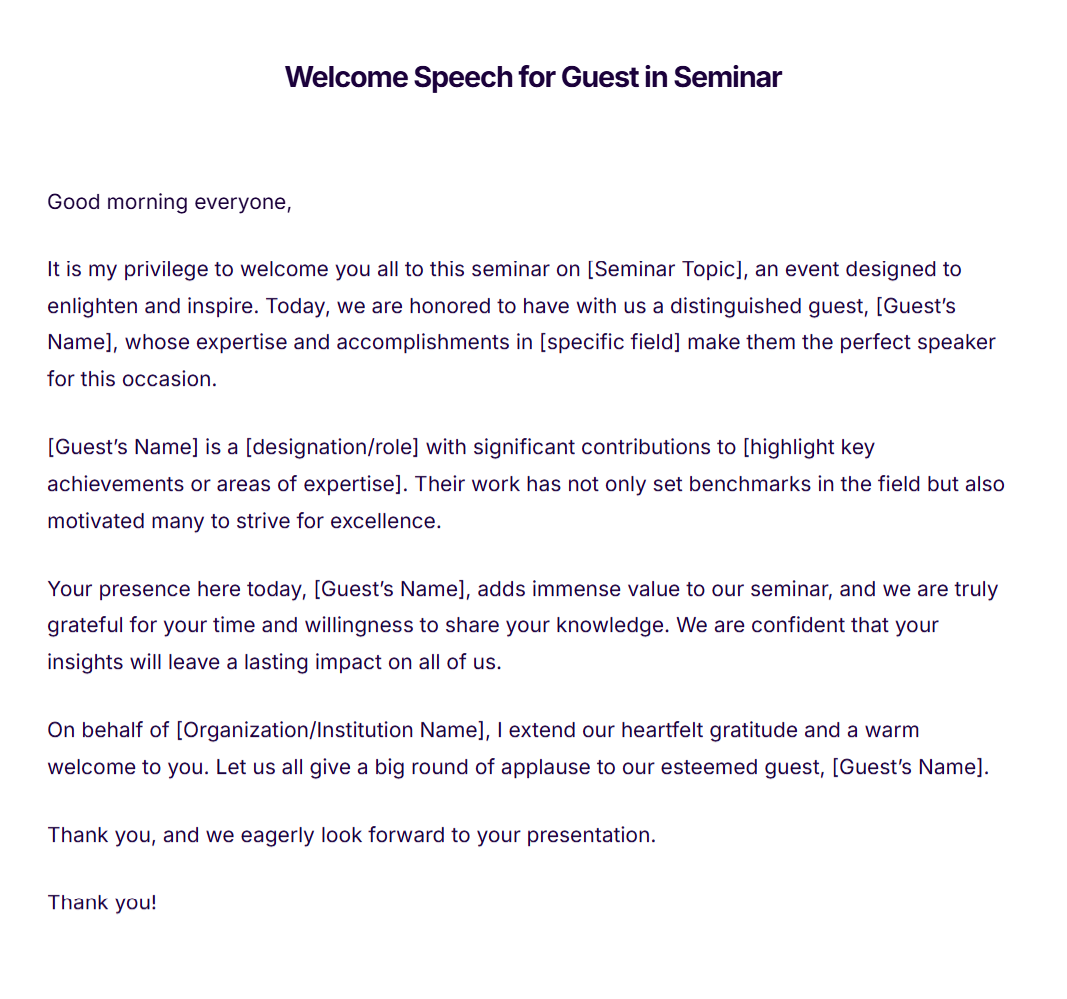 Welcome Speech for Guest in Seminar