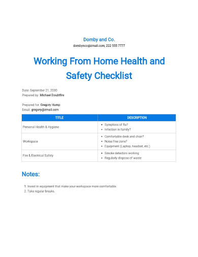 working from home health and safety checklist template