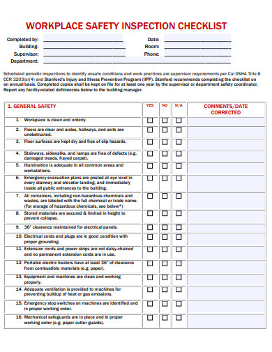 workplace safety inspection checklist template1