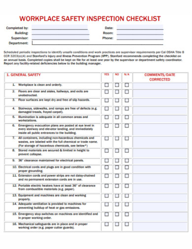 workplace safety inspection checklist