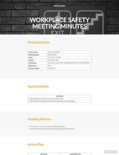 workplace safety meeting minutes template