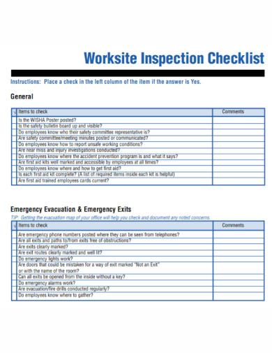 worksite inspection checklist template