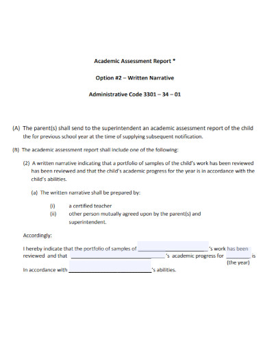 academic narrative assessment report