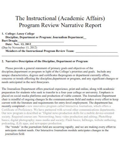 academic narrative program review report