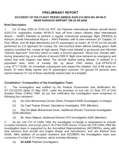Aircraft Preliminary Investigation Report