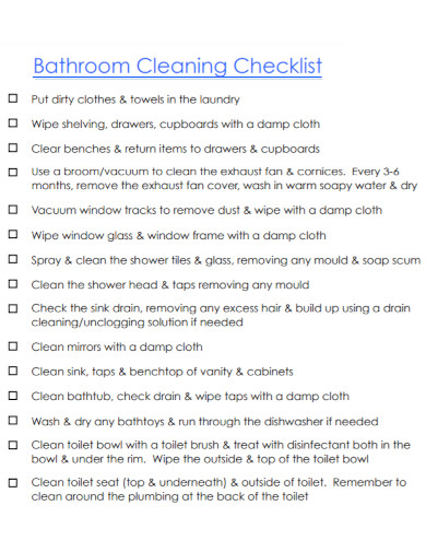 Bathroom Cleaning Checklist in PDF