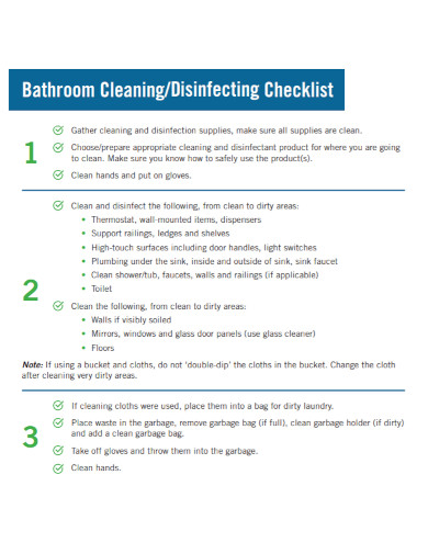 Bathroom Disinfecting Cleaning Checklist