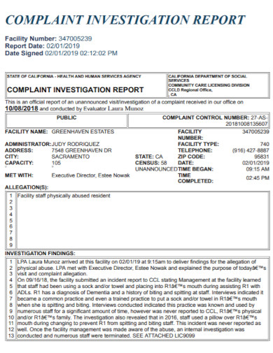 Community Complaint Investigation Report