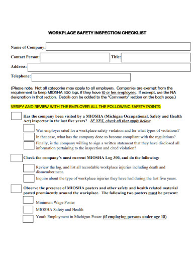 company workplace safety inspection checklist