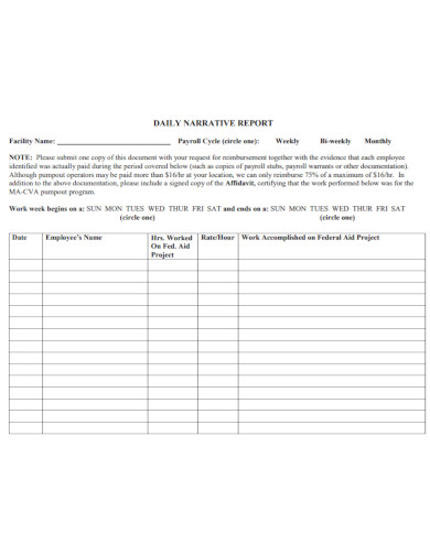 daily narrative report template