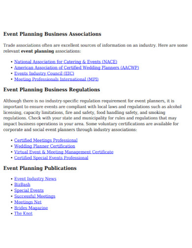 event planning employment business plan