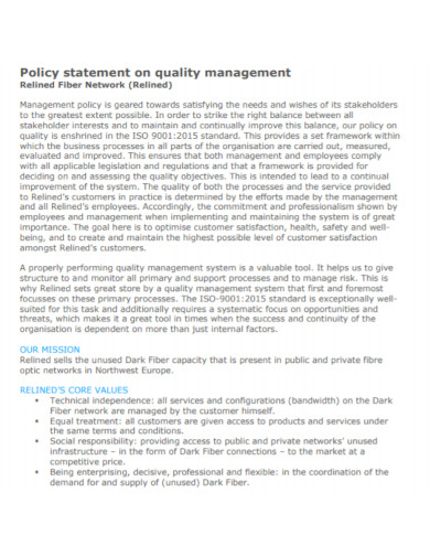 fiber network quality management statement