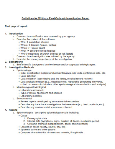 Final Outbreak Investigation Report