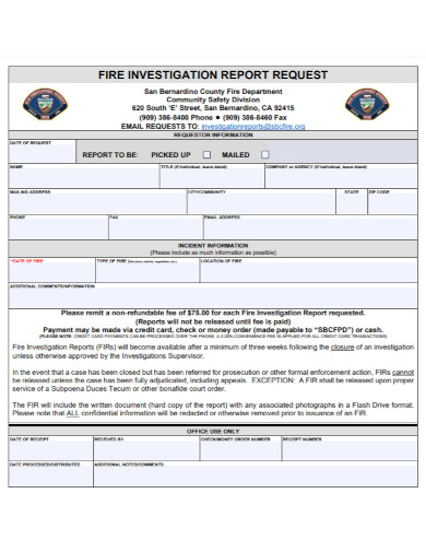 fire investigation report request
