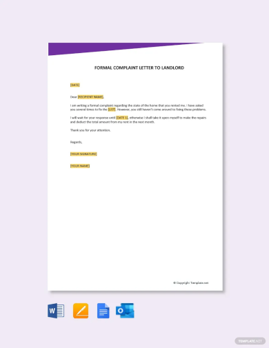 free formal complaint letter to landlord template