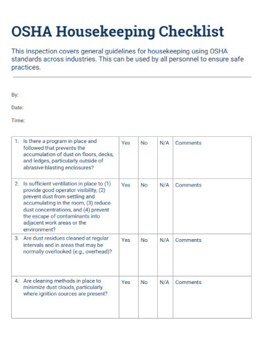 Housekeeping Inspection Checklist 7 Examples Format Pdf Examples