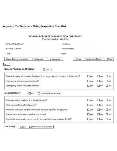 general workplace safety inspection checklist