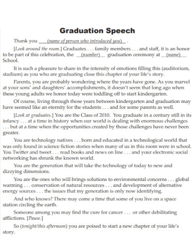 graduation speech writing outline in pdf