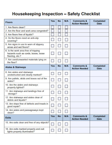 housekeeping inspection safety checklist