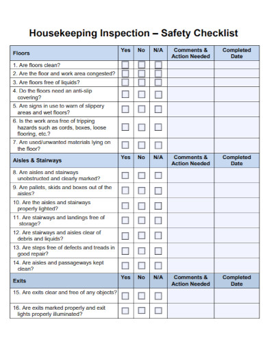 Housekeeping Checklist Format For Hospital