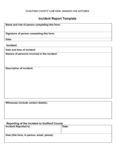 kitchen incident report template