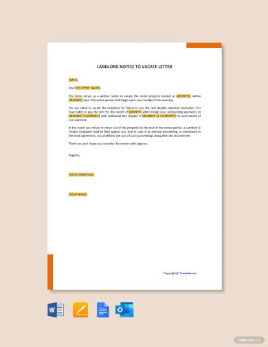 landlord notice to vacate letter template
