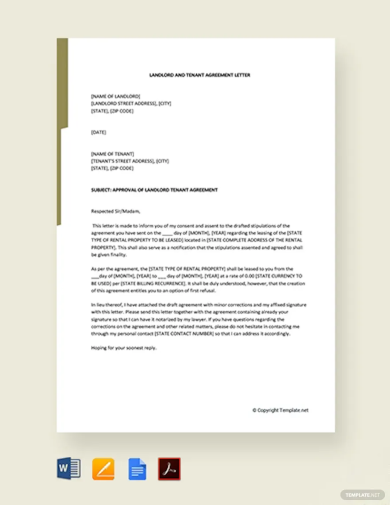 landlord and tenant agreement letter template