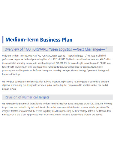 logistics medium term business plan