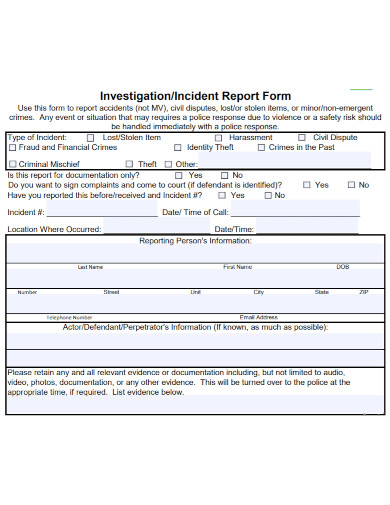 lost investigation incident report