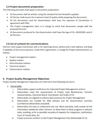 natural gas project quality management plan