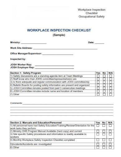 occupational workplace safety inspection checklist