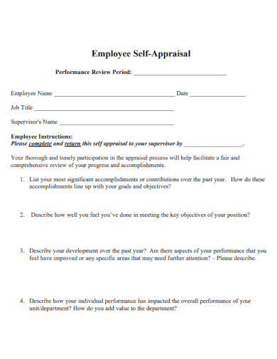 printable employee self appraisal