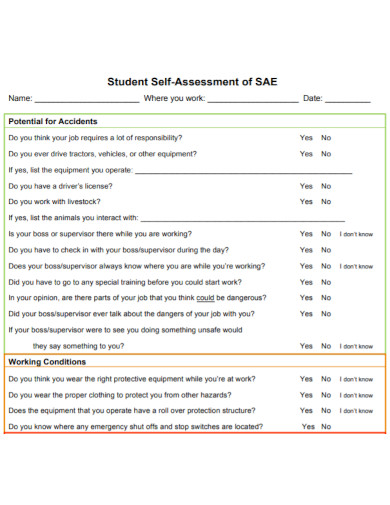 printable student self assessment