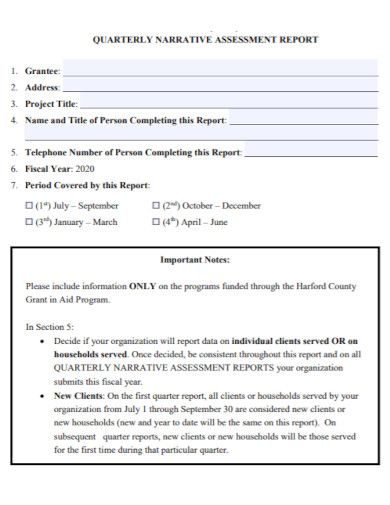 quarterly narrative assessment report