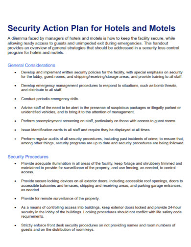 security action plan for hotels