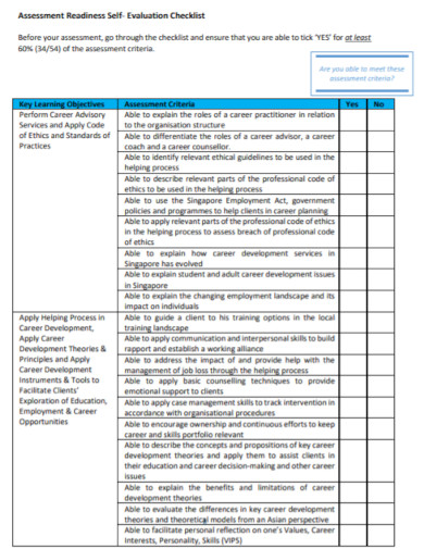 self evaluation assessment checklist