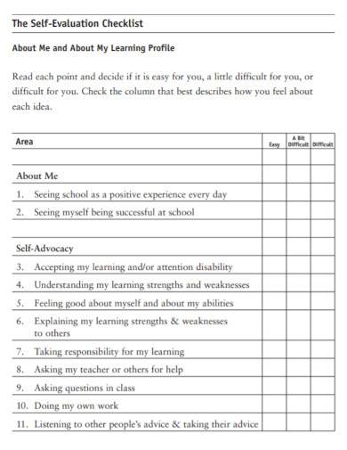 self evaluation checklist template