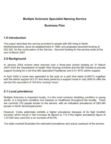specialist nursing business plan