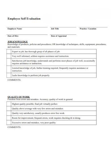 standard employee self evaluations