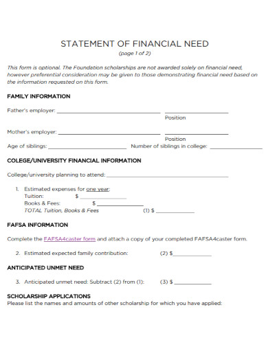Statement of Financial Need