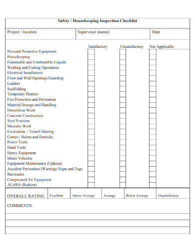 Housekeeping Inspection Checklist Examples Format How To Make Pdf