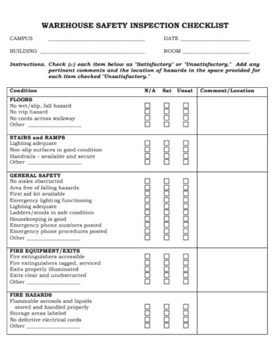 warehouse safety inspection checklist template