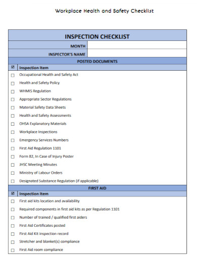 workplace health and safety inspection checklist