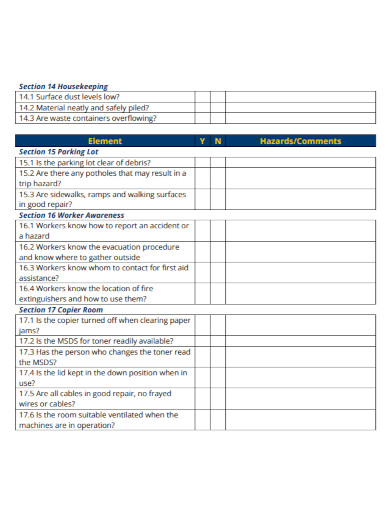 workplace housekeeping inspection checklist