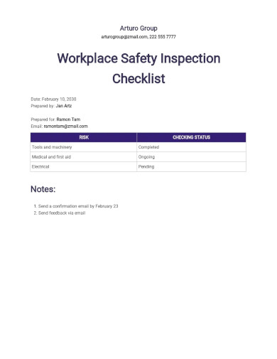 workplace safety inspection checklist template
