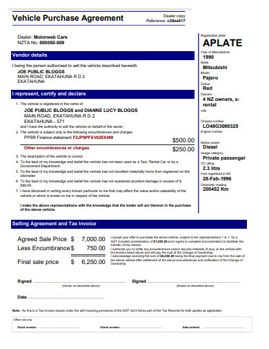 basic vehicle purchase agreement form
