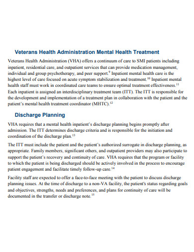 discharge planning summary for a mental health inpatient