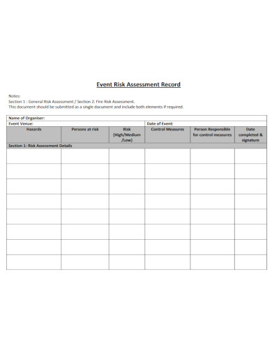 Event Risk Assessment Record