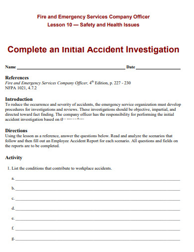 Fire Accident Investigation Report
