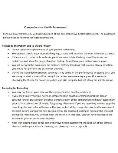 formal comprehensive health assessment